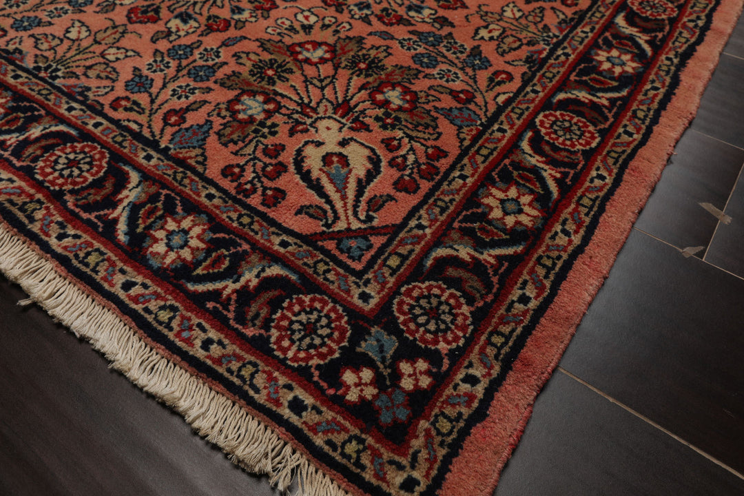 3x5 Rose, Navy, Beige Color Hand Knotted Sarouk Wool Traditional Oriental Rug