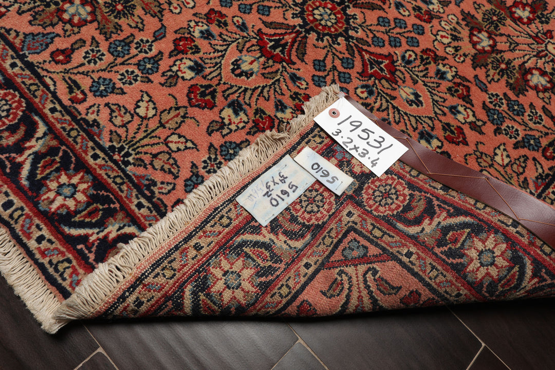 3x5 Rose, Navy, Beige Color Hand Knotted Sarouk Wool Traditional Oriental Rug