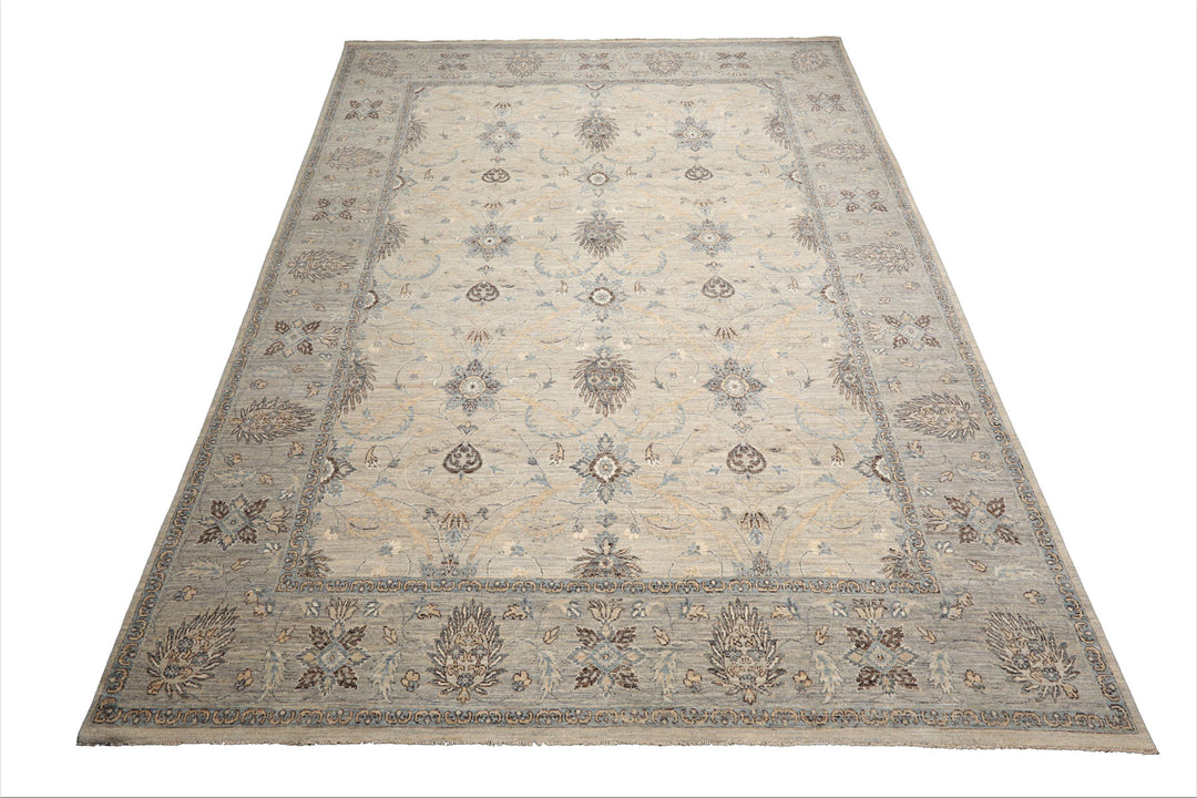 Celeste Rug 10'x14' Beige 100% Wool Khyber Rug Hand-Knotted Traditional Oriental Design