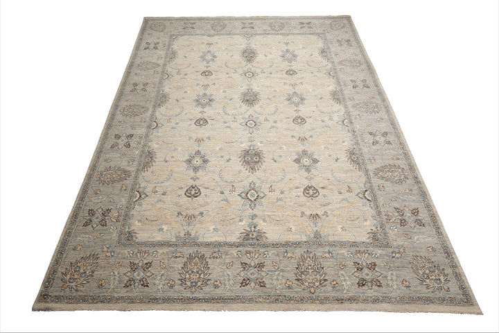 Celeste Rug 10'x14' Beige 100% Wool Khyber Rug Hand-Knotted Traditional Oriental Design
