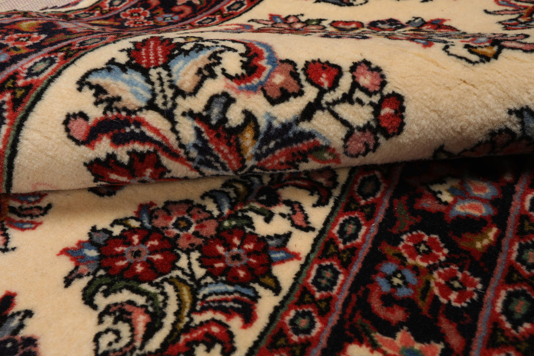 Runner Ivory, Black, Rust Color Hand Knotted Sarouk Wool Traditional Oriental Rug