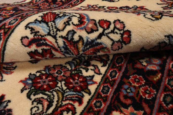 Runner Ivory, Black, Rust Color Hand Knotted Sarouk Wool Traditional Oriental Rug