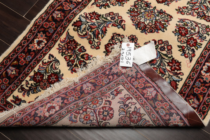 Runner Ivory, Black, Rust Color Hand Knotted Sarouk Wool Traditional Oriental Rug