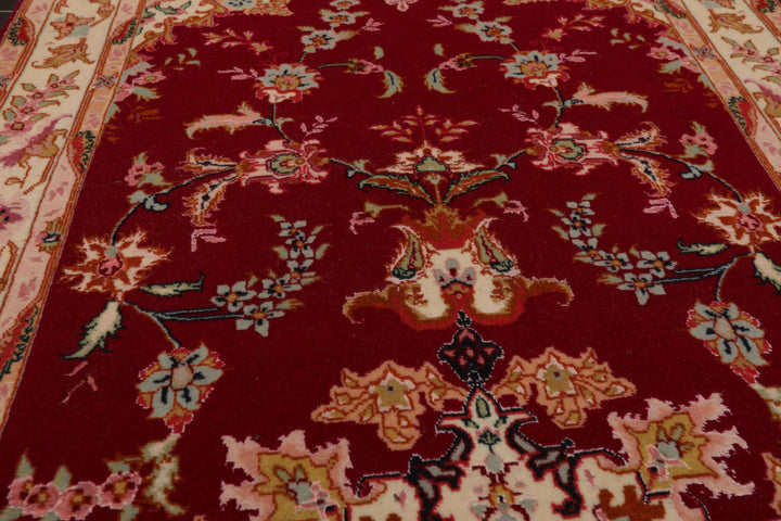 Runner Fuschia, Ivory, Pink Color Hand Knotted Tabriz Wool & Silk Traditional Oriental Rug