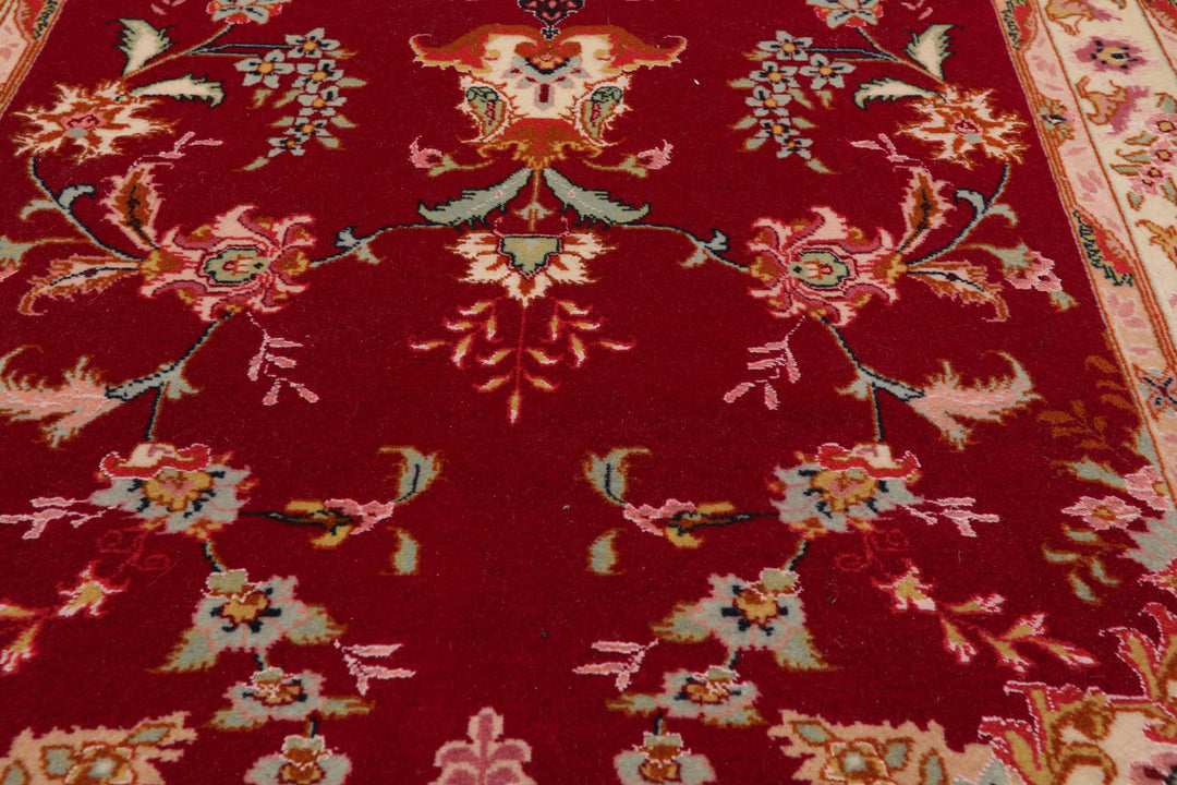 Runner Fuschia, Ivory, Pink Color Hand Knotted Tabriz Wool & Silk Traditional Oriental Rug