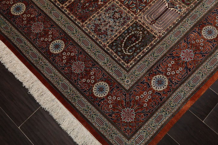 7x10 Caramel, Ivory, Green Color Hand Knotted Qum All Silk Silk Traditional Oriental Rug