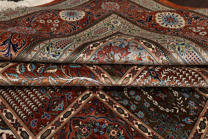 7x10 Caramel, Ivory, Green Color Hand Knotted Qum All Silk Silk Traditional Oriental Rug