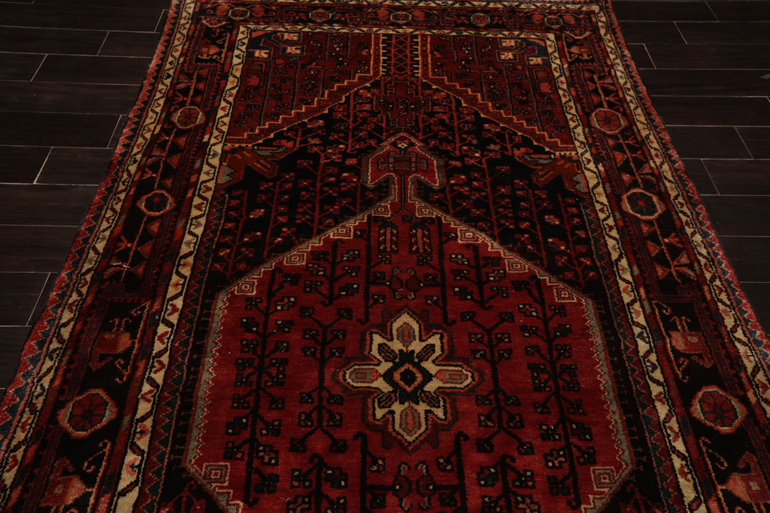 5x10 Rust, Ivory, Charcoal Color Hand Knotted Malayer Wool Traditional Oriental Rug
