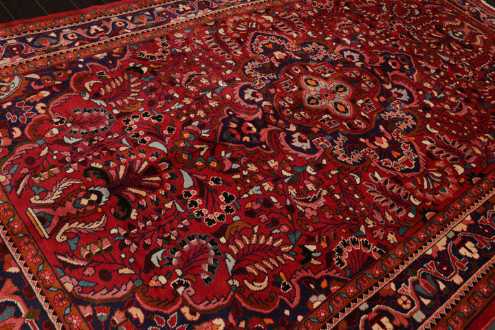 7x11 Red, Navy, Ivory Color Hand Knotted Hamedan Wool Traditional Oriental Rug