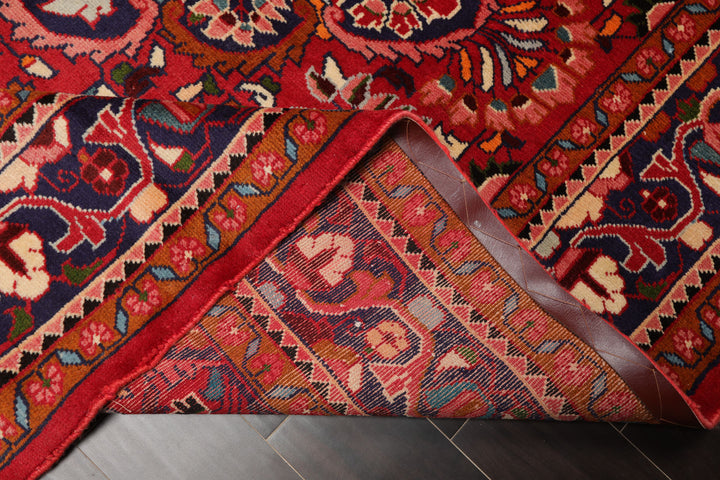 7x11 Red, Navy, Ivory Color Hand Knotted Hamedan Wool Traditional Oriental Rug