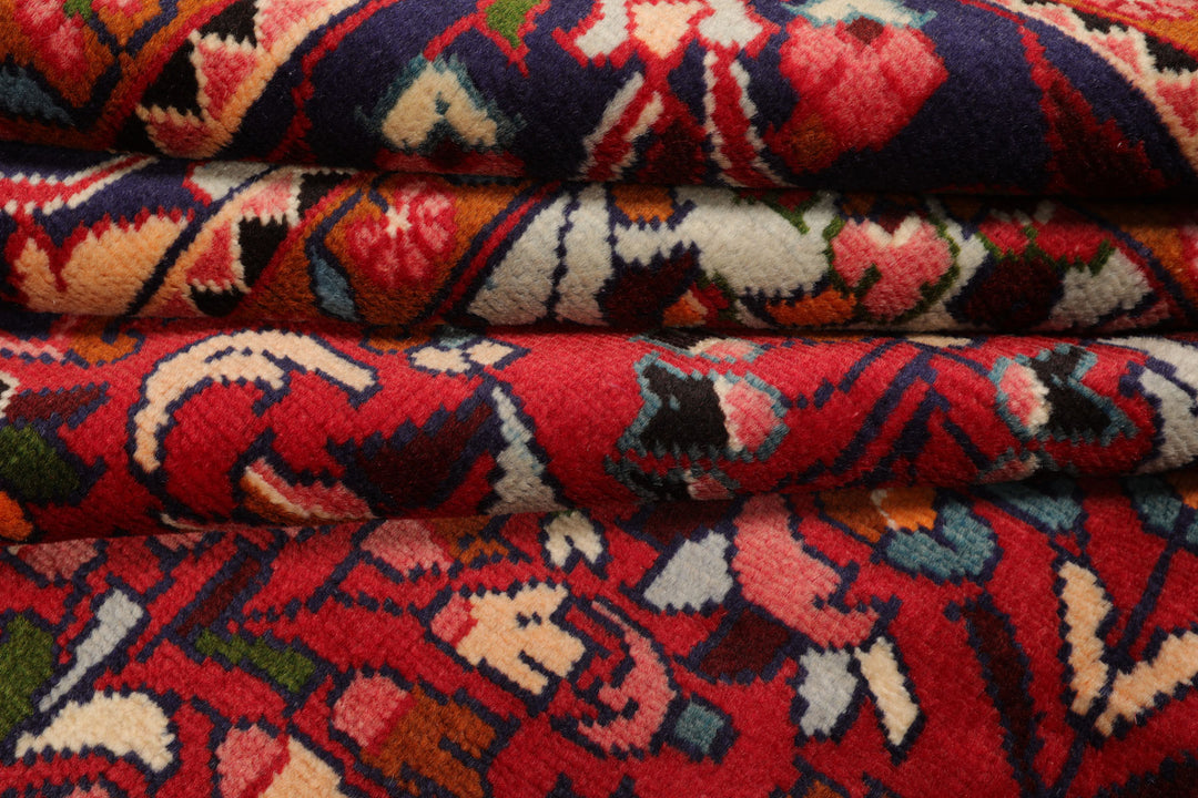 7x11 Red, Navy, Ivory Color Hand Knotted Hamedan Wool Traditional Oriental Rug