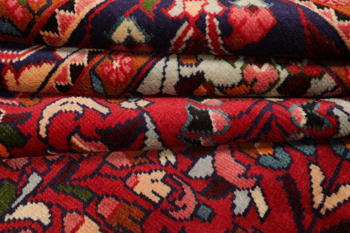 7x11 Red, Navy, Ivory Color Hand Knotted Hamedan Wool Traditional Oriental Rug