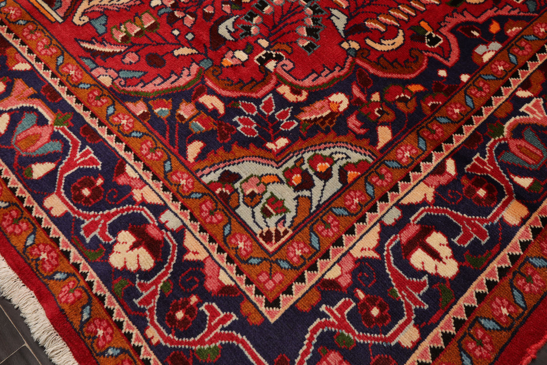 7x11 Red, Navy, Ivory Color Hand Knotted Hamedan Wool Traditional Oriental Rug