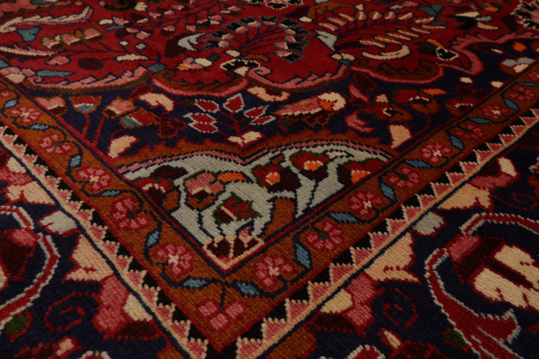 7x11 Red, Navy, Ivory Color Hand Knotted Hamedan Wool Traditional Oriental Rug