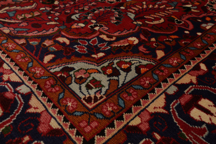 7x11 Red, Navy, Ivory Color Hand Knotted Hamedan Wool Traditional Oriental Rug