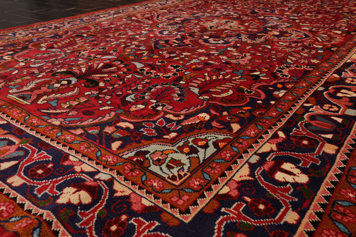 7x11 Red, Navy, Ivory Color Hand Knotted Hamedan Wool Traditional Oriental Rug