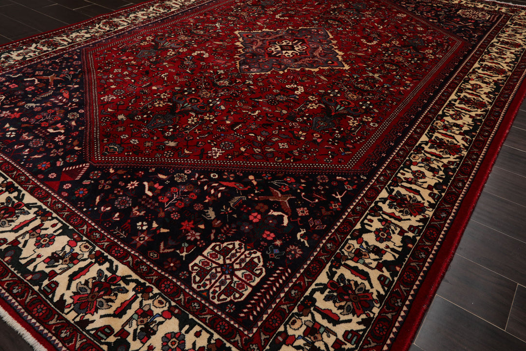 6x9 Red, Navy, Ivory Color Hand Knotted Joshican Abaden Wool Traditional Oriental Rug