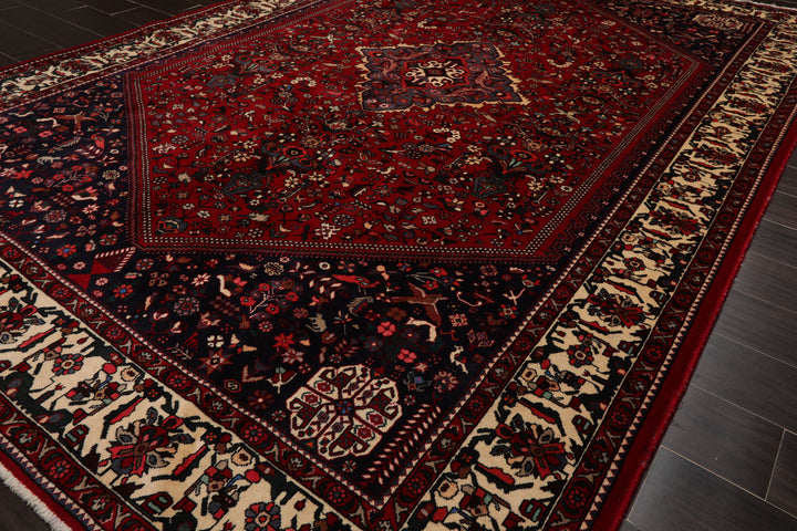 6x9 Red, Navy, Ivory Color Hand Knotted Joshican Abaden Wool Traditional Oriental Rug