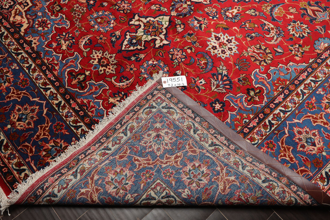 7x10 Red, Blue, Navy Color Hand Knotted Isfahan Wool Traditional Oriental Rug