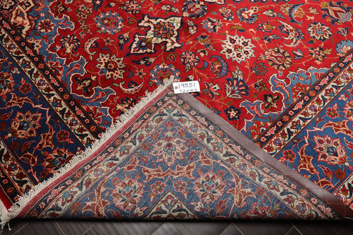 7x10 Red, Blue, Navy Color Hand Knotted Isfahan Wool Traditional Oriental Rug