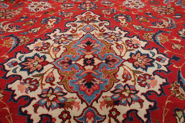 7x10 Red, Blue, Navy Color Hand Knotted Isfahan Wool Traditional Oriental Rug