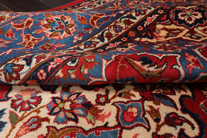 7x10 Red, Blue, Navy Color Hand Knotted Isfahan Wool Traditional Oriental Rug