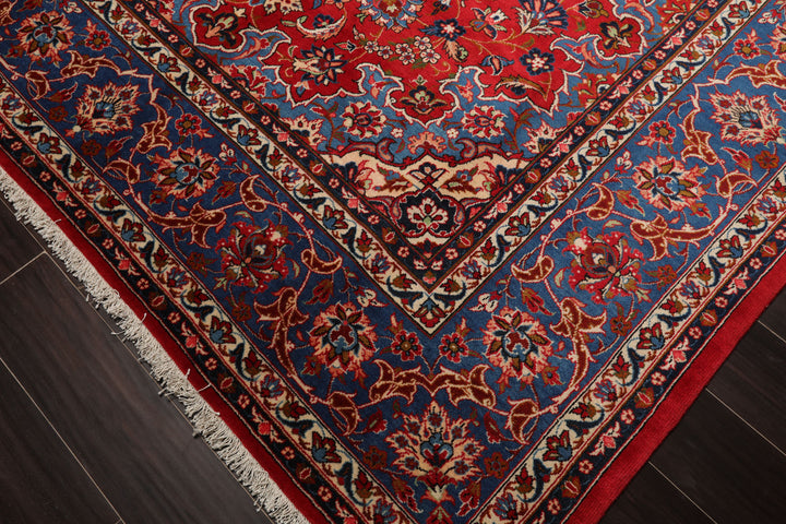 7x10 Red, Blue, Navy Color Hand Knotted Isfahan Wool Traditional Oriental Rug