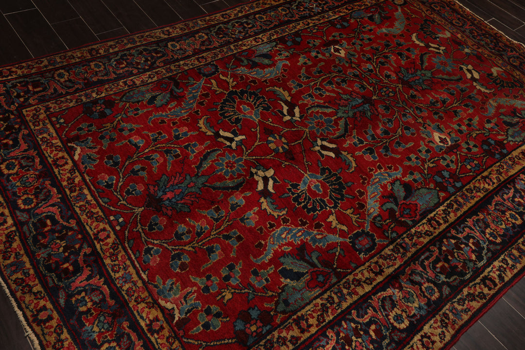 6x9 Red, navy, Beige Color Hand Knotted Tabriz Old Wool Traditional Oriental Rug