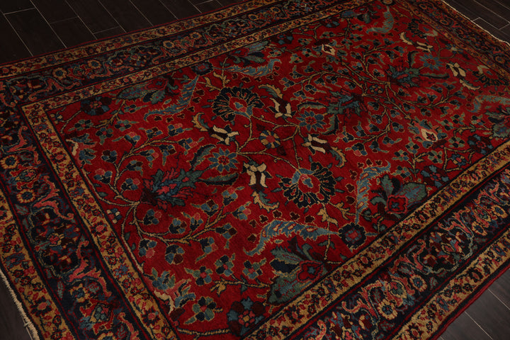 6x9 Red, navy, Beige Color Hand Knotted Tabriz Old Wool Traditional Oriental Rug