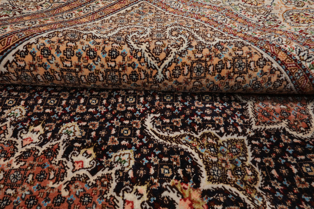 8x11 Midnight Blue, Ivory, Rose Color Hand Knotted Tabriz Wool Traditional Oriental Rug