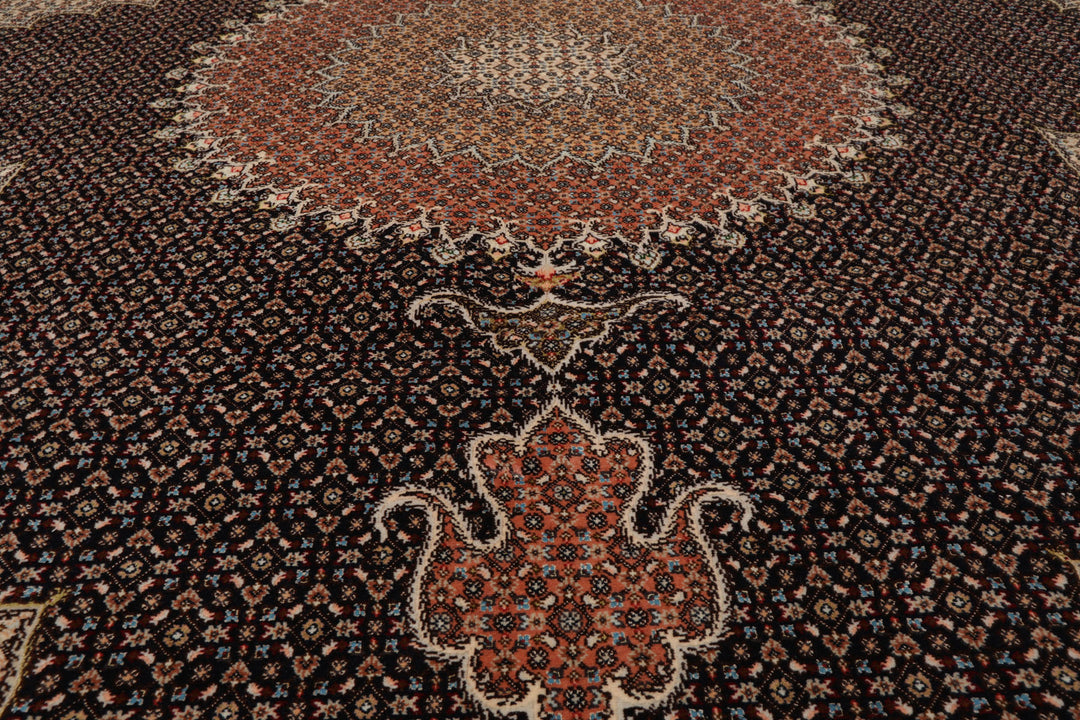 8x11 Midnight Blue, Ivory, Rose Color Hand Knotted Tabriz Wool Traditional Oriental Rug