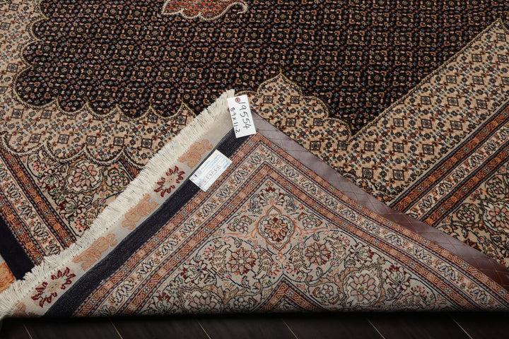 8x11 Midnight Blue, Ivory, Rose Color Hand Knotted Tabriz Wool Traditional Oriental Rug