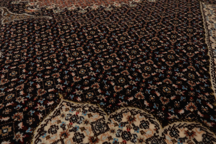 8x11 Midnight Blue, Ivory, Rose Color Hand Knotted Tabriz Wool Traditional Oriental Rug