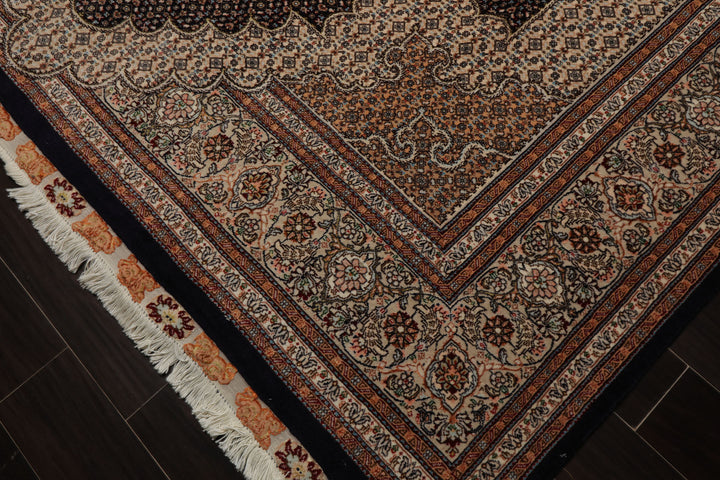 8x11 Midnight Blue, Ivory, Rose Color Hand Knotted Tabriz Wool Traditional Oriental Rug