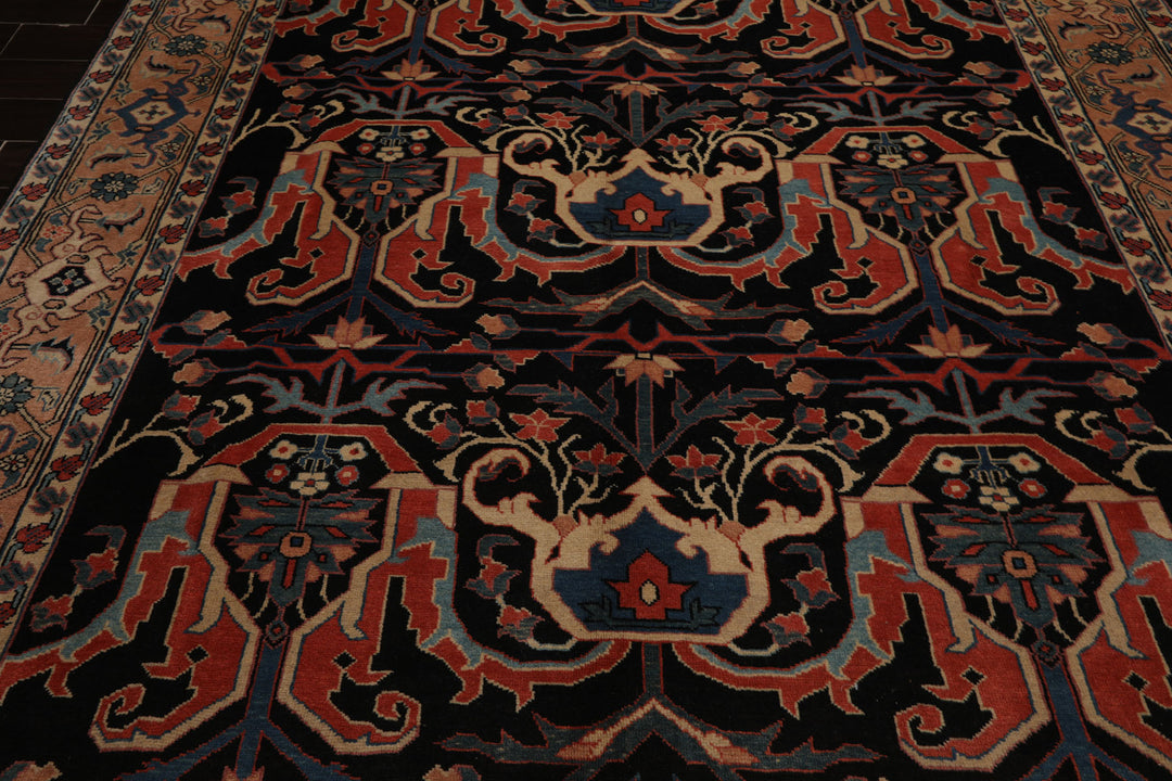 8x9 Charcoal, Coral, Peach Color Hand Knotted Heriz Wool Traditional Oriental Rug