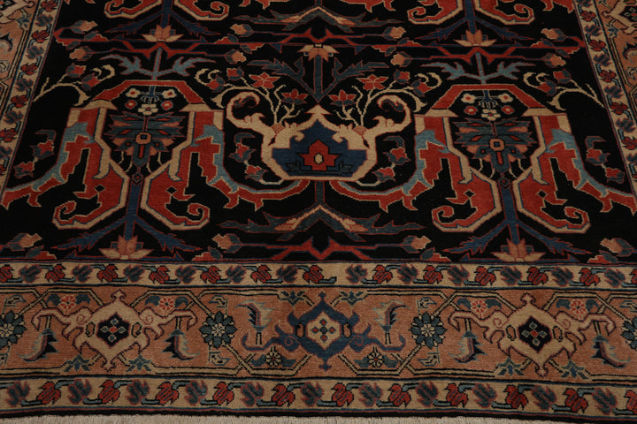 8x9 Charcoal, Coral, Peach Color Hand Knotted Heriz Wool Traditional Oriental Rug