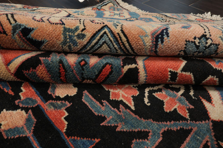 8x9 Charcoal, Coral, Peach Color Hand Knotted Heriz Wool Traditional Oriental Rug