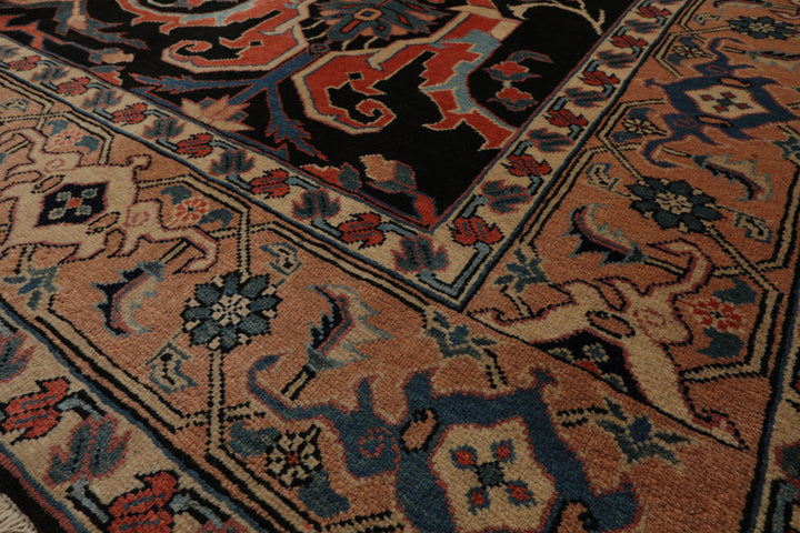 8x9 Charcoal, Coral, Peach Color Hand Knotted Heriz Wool Traditional Oriental Rug