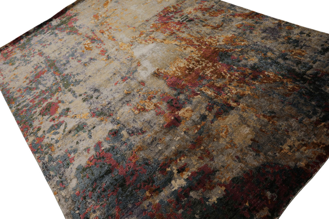 6x9 Gray, Lavender, Plum Color Hand Knotted Sherpa Bamboo Silk Modern Oriental Rug