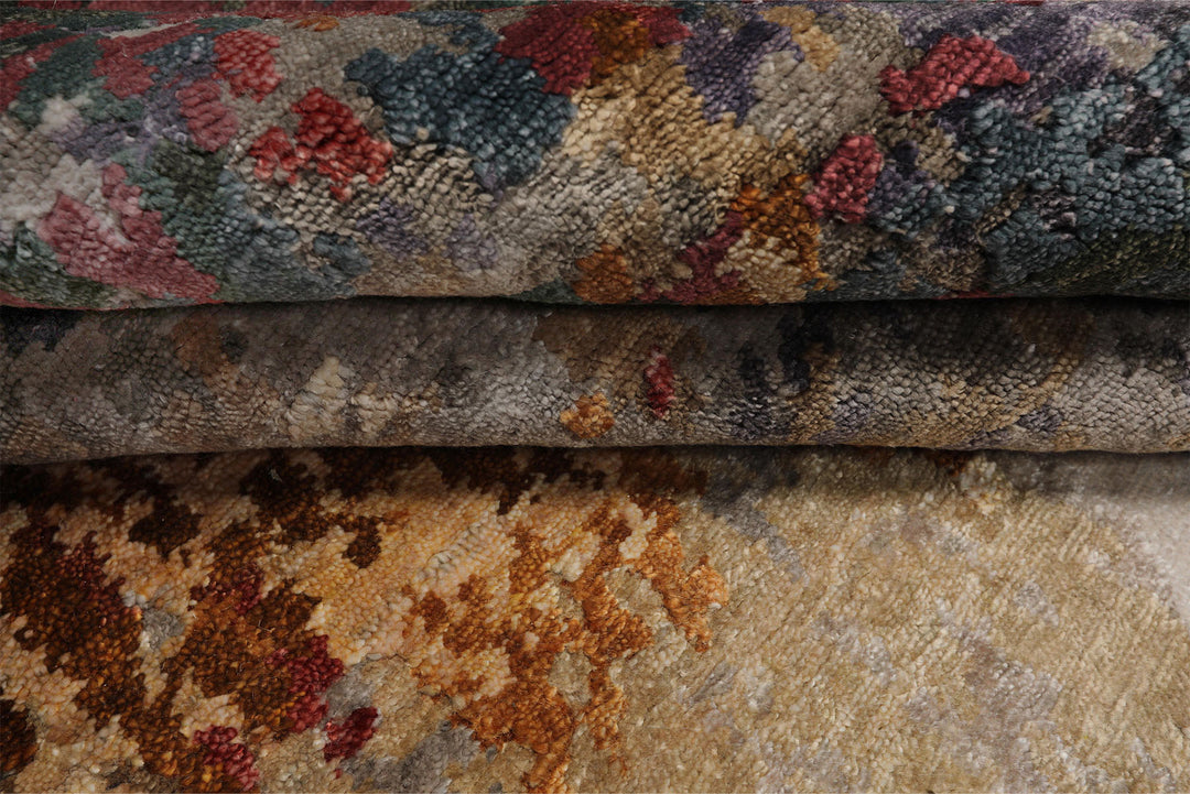 6x9 Gray, Lavender, Plum Color Hand Knotted Sherpa Bamboo Silk Modern Oriental Rug
