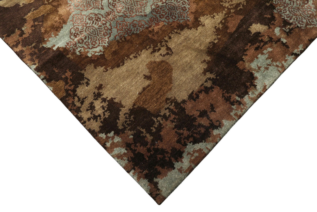 5x8 Brown, Blue, Teal Color Hand Knotted Sherpa Bamboo Silk &amp; Wool Modern Oriental Rug