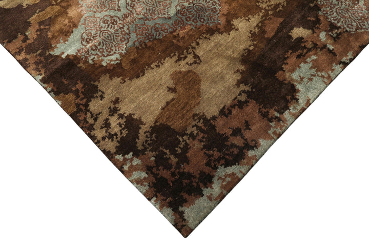 5x8 Brown, Blue, Teal Color Hand Knotted Sherpa Bamboo Silk &amp; Wool Modern Oriental Rug