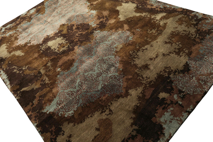 5x8 Brown, Blue, Teal Color Hand Knotted Sherpa Bamboo Silk &amp; Wool Modern Oriental Rug