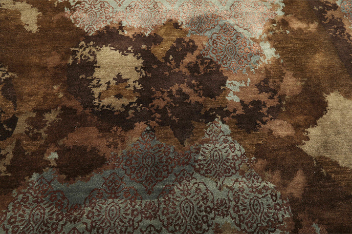 5x8 Brown, Blue, Teal Color Hand Knotted Sherpa Bamboo Silk &amp; Wool Modern Oriental Rug