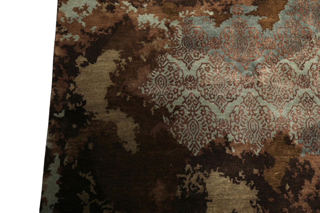 5x8 Brown, Blue, Teal Color Hand Knotted Sherpa Bamboo Silk &amp; Wool Modern Oriental Rug