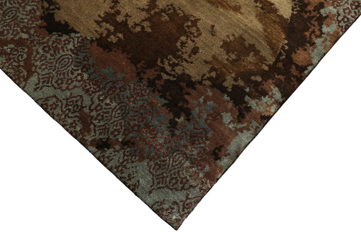 5x8 Brown, Blue, Teal Color Hand Knotted Sherpa Bamboo Silk &amp; Wool Modern Oriental Rug