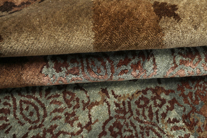 5x8 Brown, Blue, Teal Color Hand Knotted Sherpa Bamboo Silk &amp; Wool Modern Oriental Rug