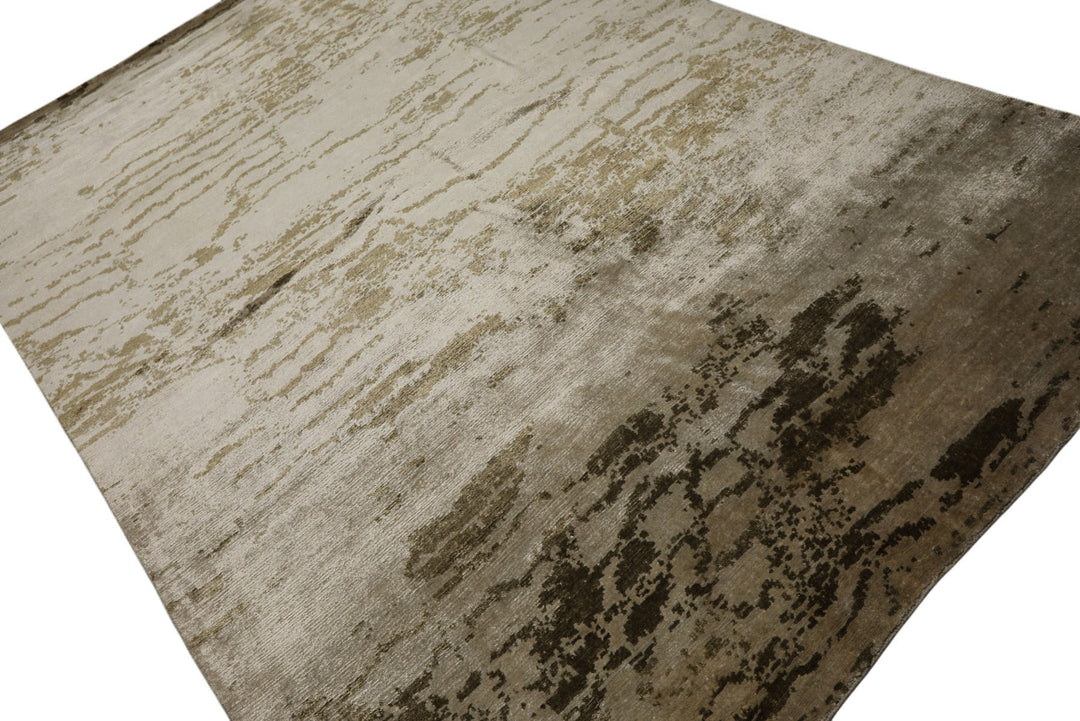 6x9 Beige, Tan, Olive Color Hand Knotted Sherpa Bamboo Silk Modern Oriental Rug