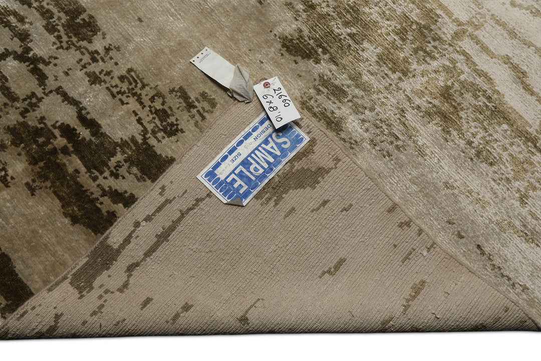6x9 Beige, Tan, Olive Color Hand Knotted Sherpa Bamboo Silk Modern Oriental Rug