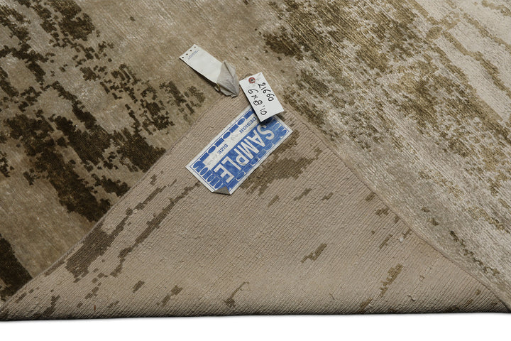 6x9 Beige, Tan, Olive Color Hand Knotted Sherpa Bamboo Silk Modern Oriental Rug